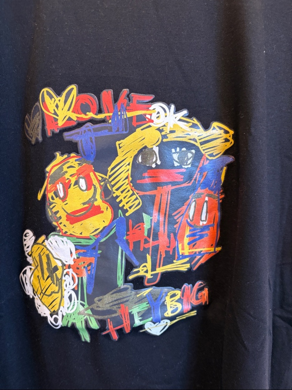 Romwe SHEIN Black Graffiti  Art Print tee